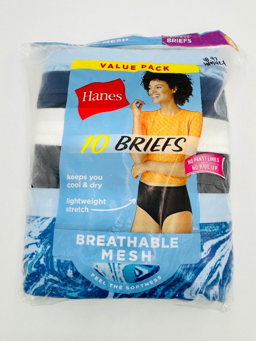 Hanes Womens 6 Breathable Mesh Briefs No Show 10 Pack Cotton Liner Tagless New